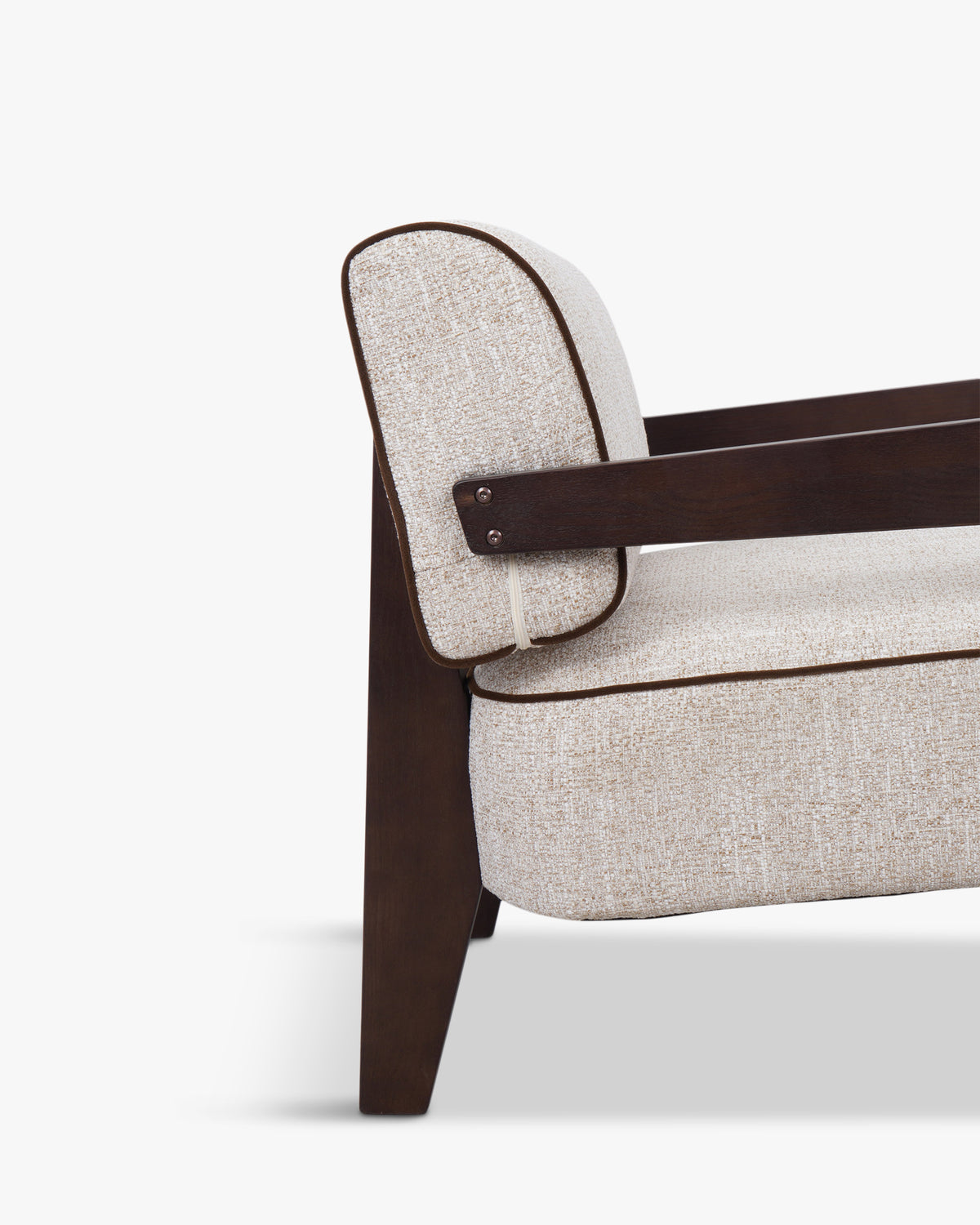 Fauteuil Elva - tweed écru meringue et bois teinté noyer - vue de dos