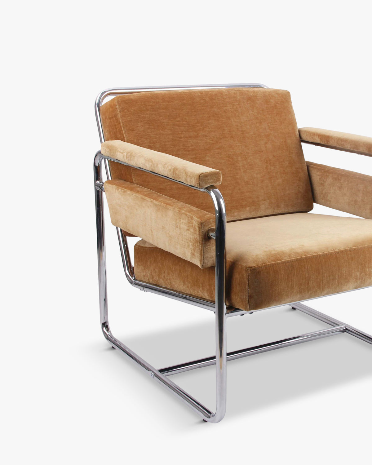 Fauteuil Kyle - velours marron taupe - accoudoir et structure en gros plan
