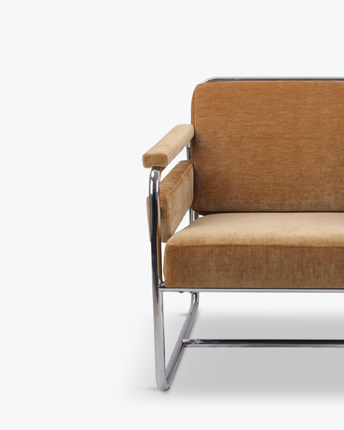 Fauteuil Kyle - velours marron taupe - accoudoir chromé en macro