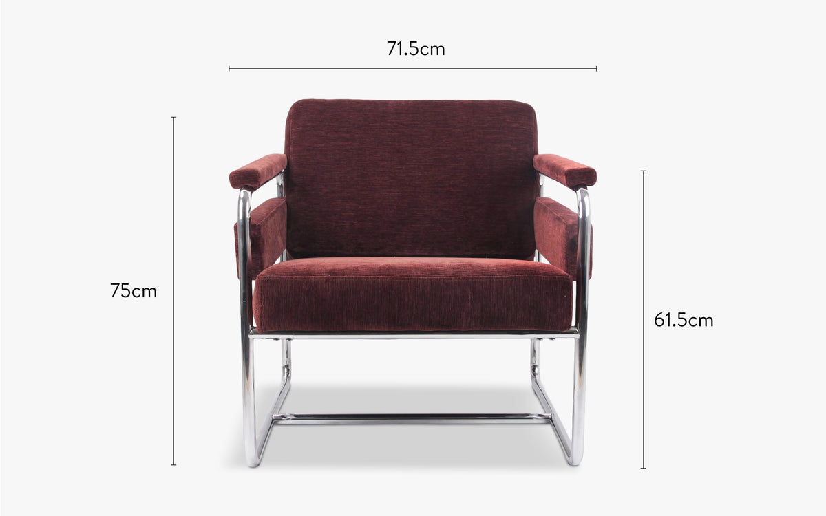 dimensions fauteuil kyle velours bordeaux ligné