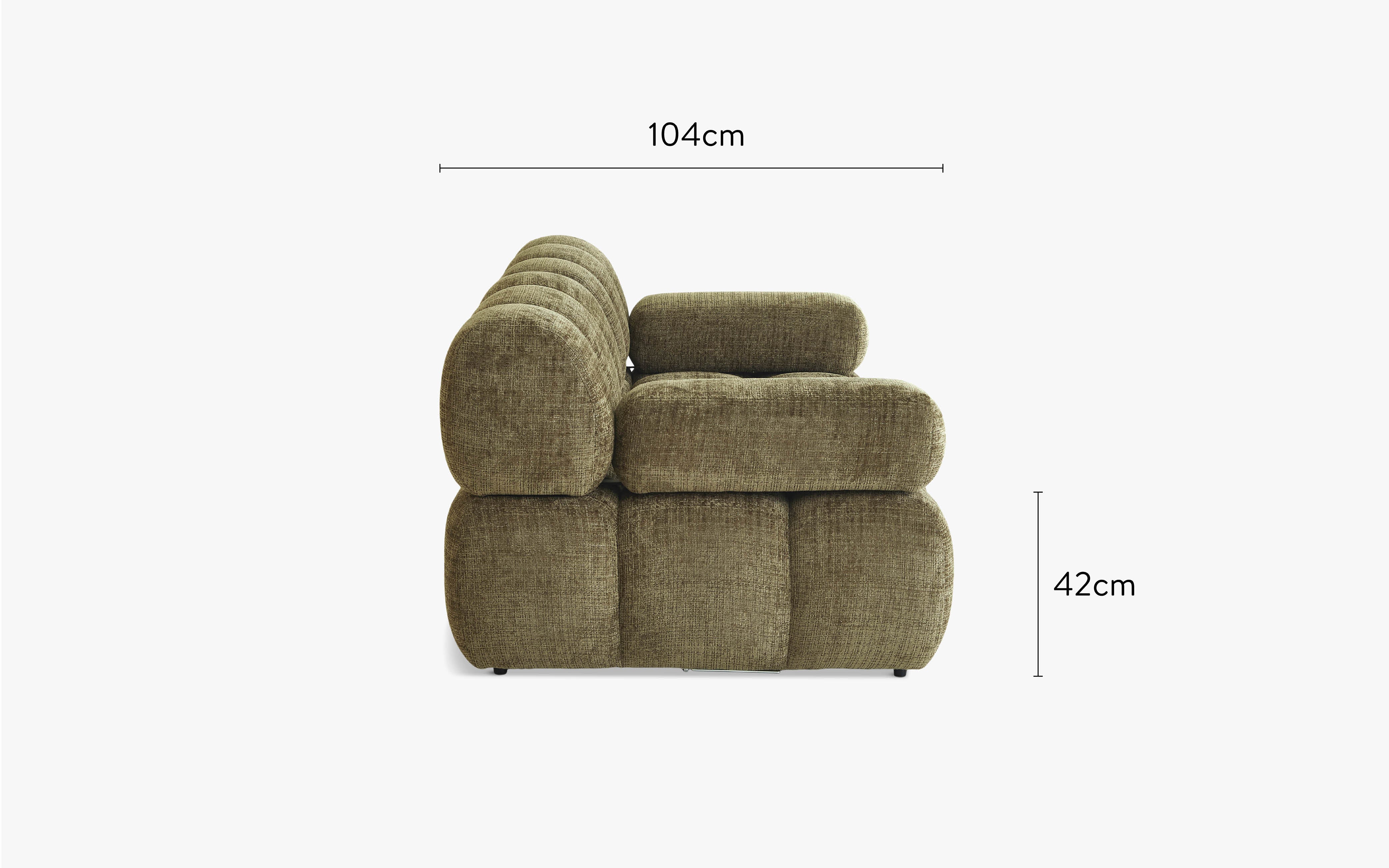 dimensions côté canapé droit waffle tweed vert lichen 2 modules accoudoirs