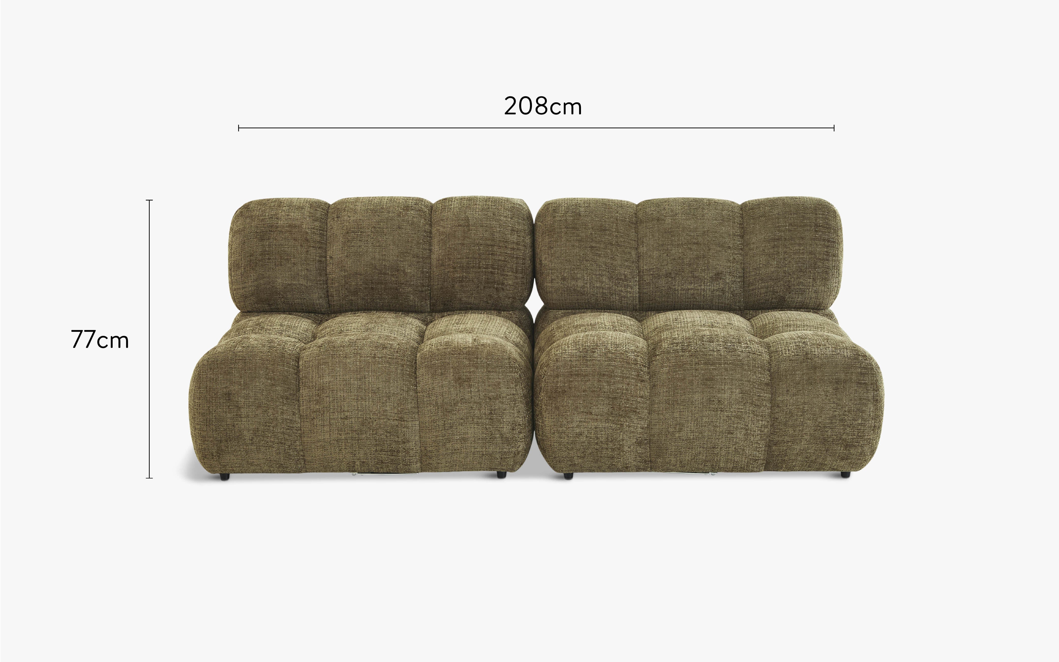 dimensions canapé droit waffle tweed vert lichen 2 modules