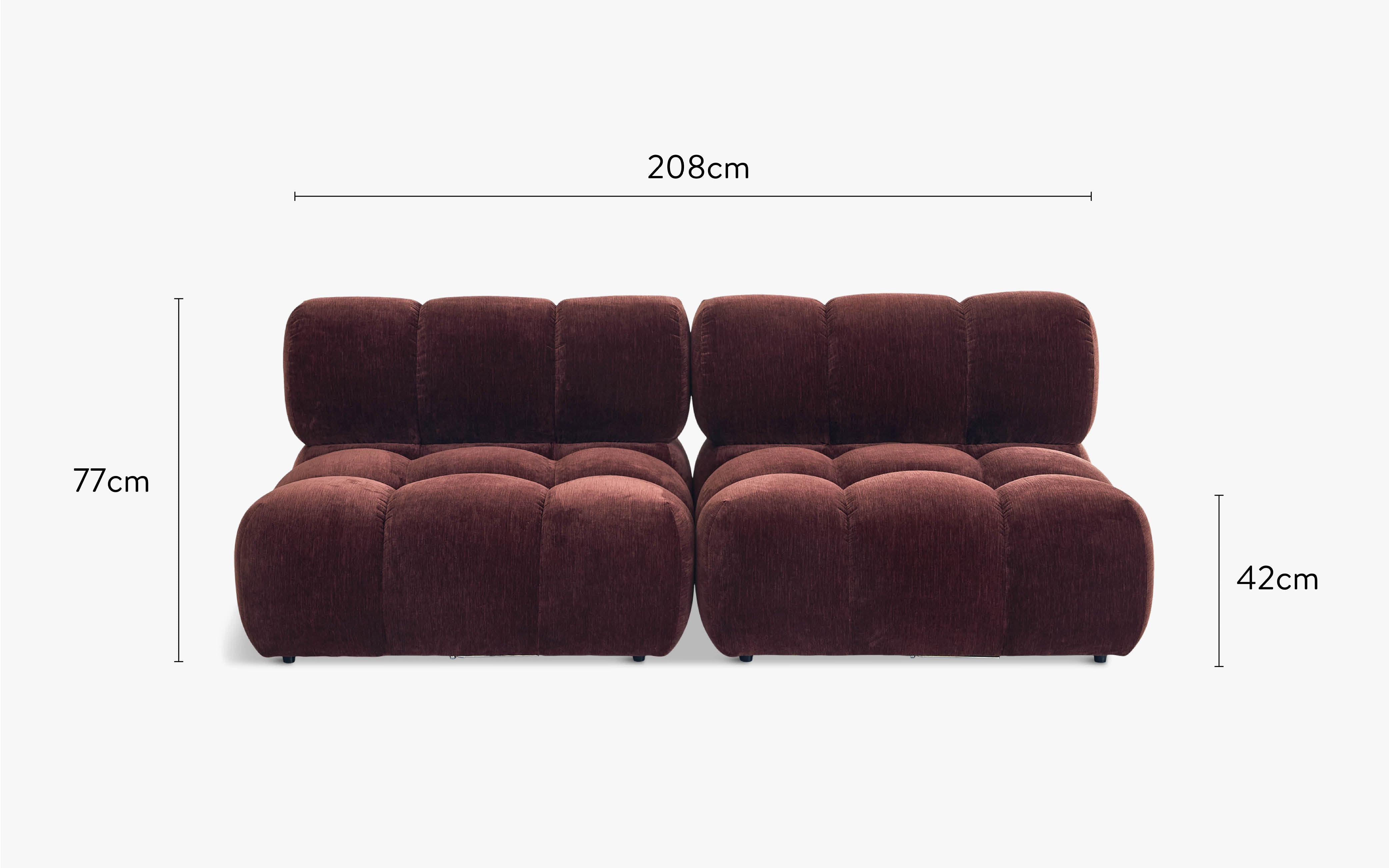 dimensions bundle waffle bordeaux canapé droit 2 places - NV Gallery