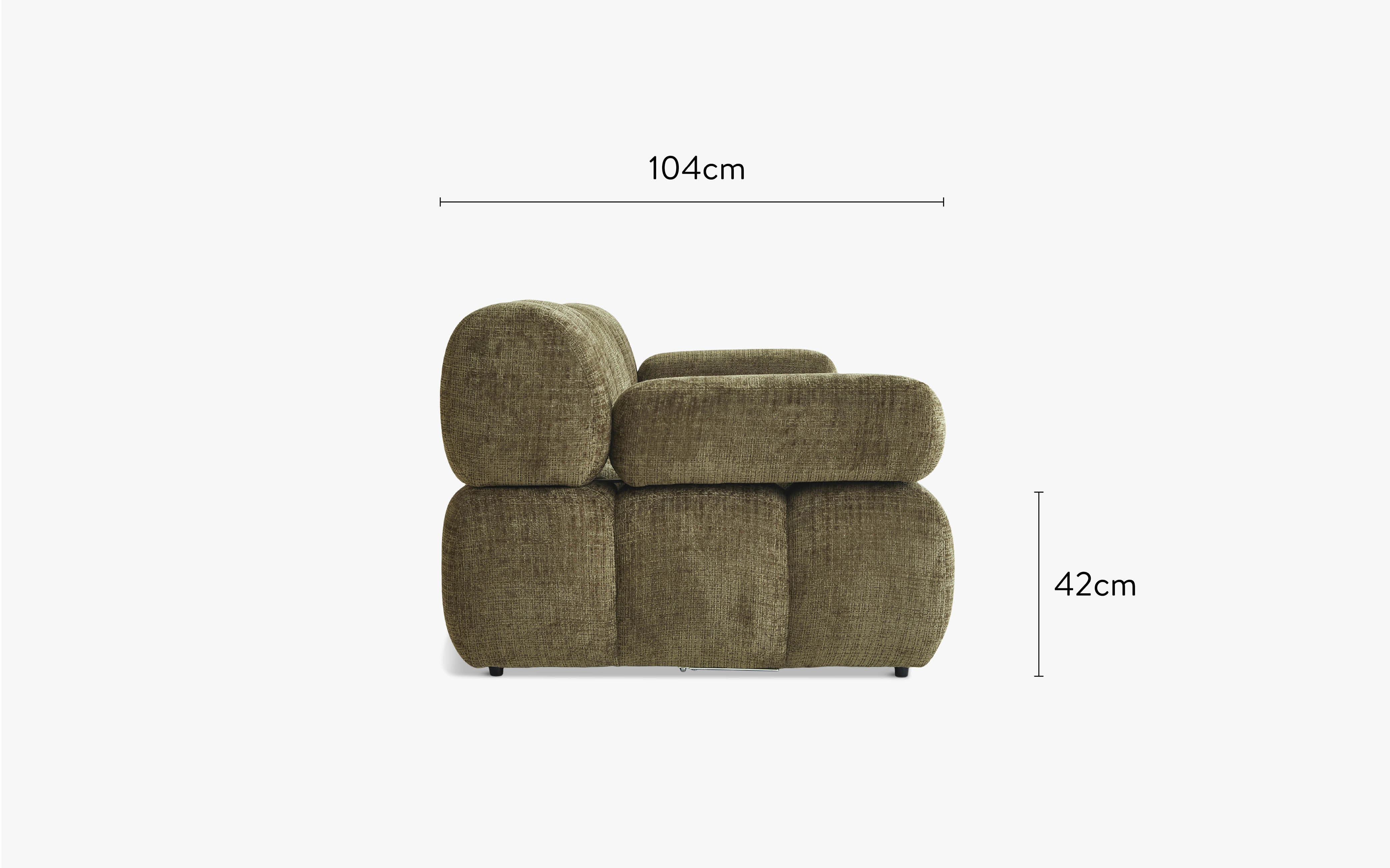 dimensions côté canapé droit waffle tweed vert lichen 3 modules accoudoirs
