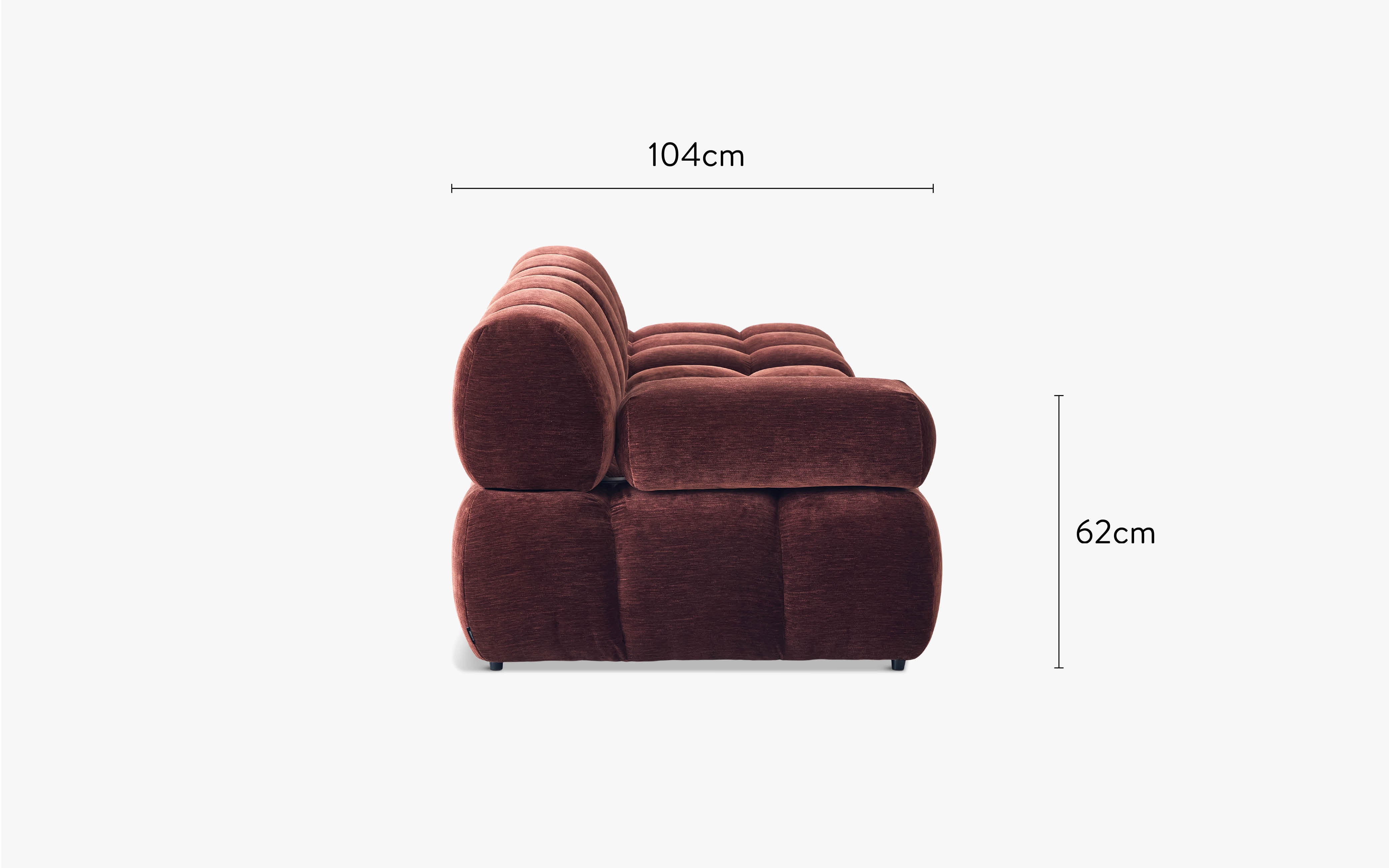 dimensions côté bundle waffle bordeaux méridienne 3 places - NV Gallery
