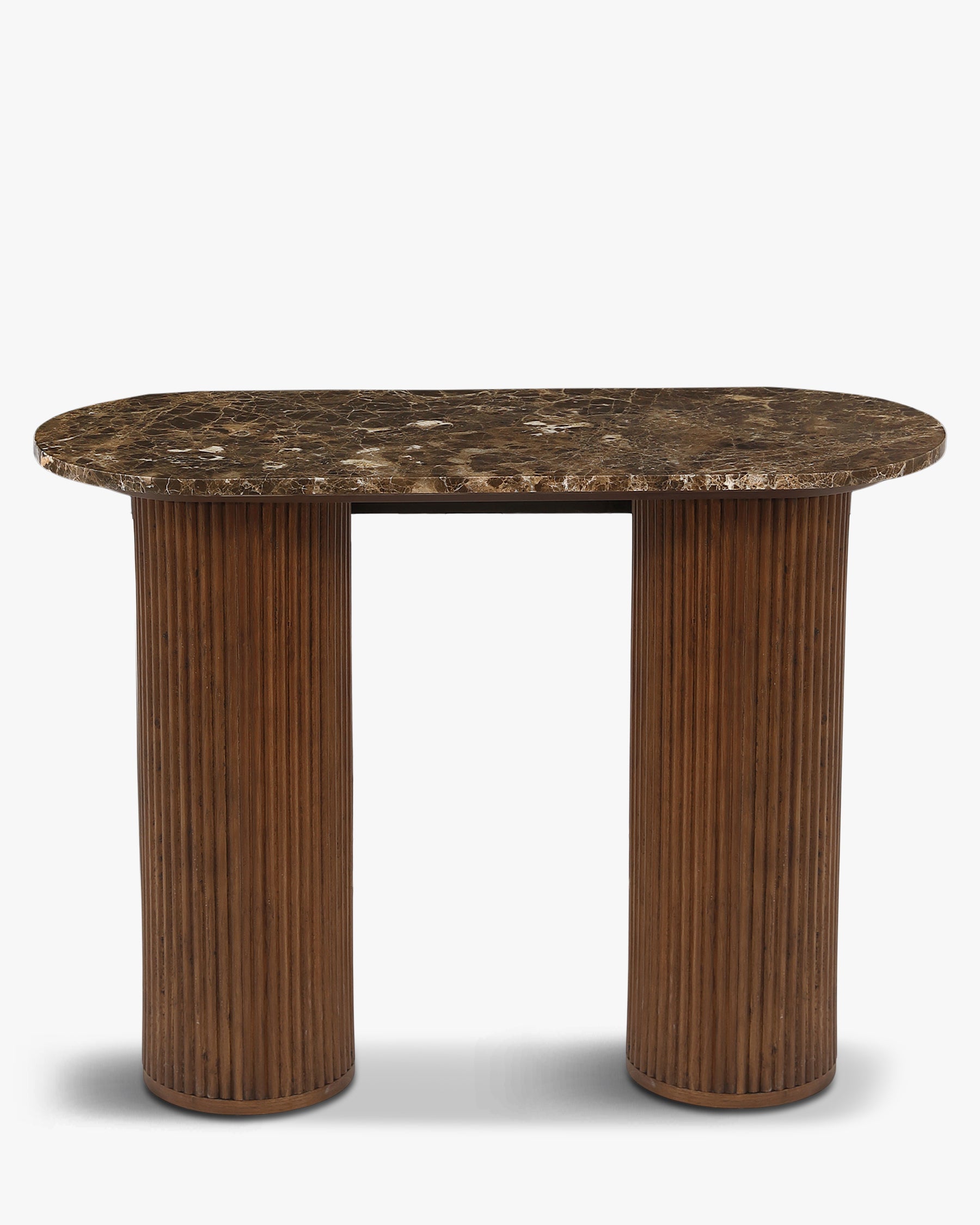 Console Oviedo - chêne teinte noyer cannelé - piètement vu de dos