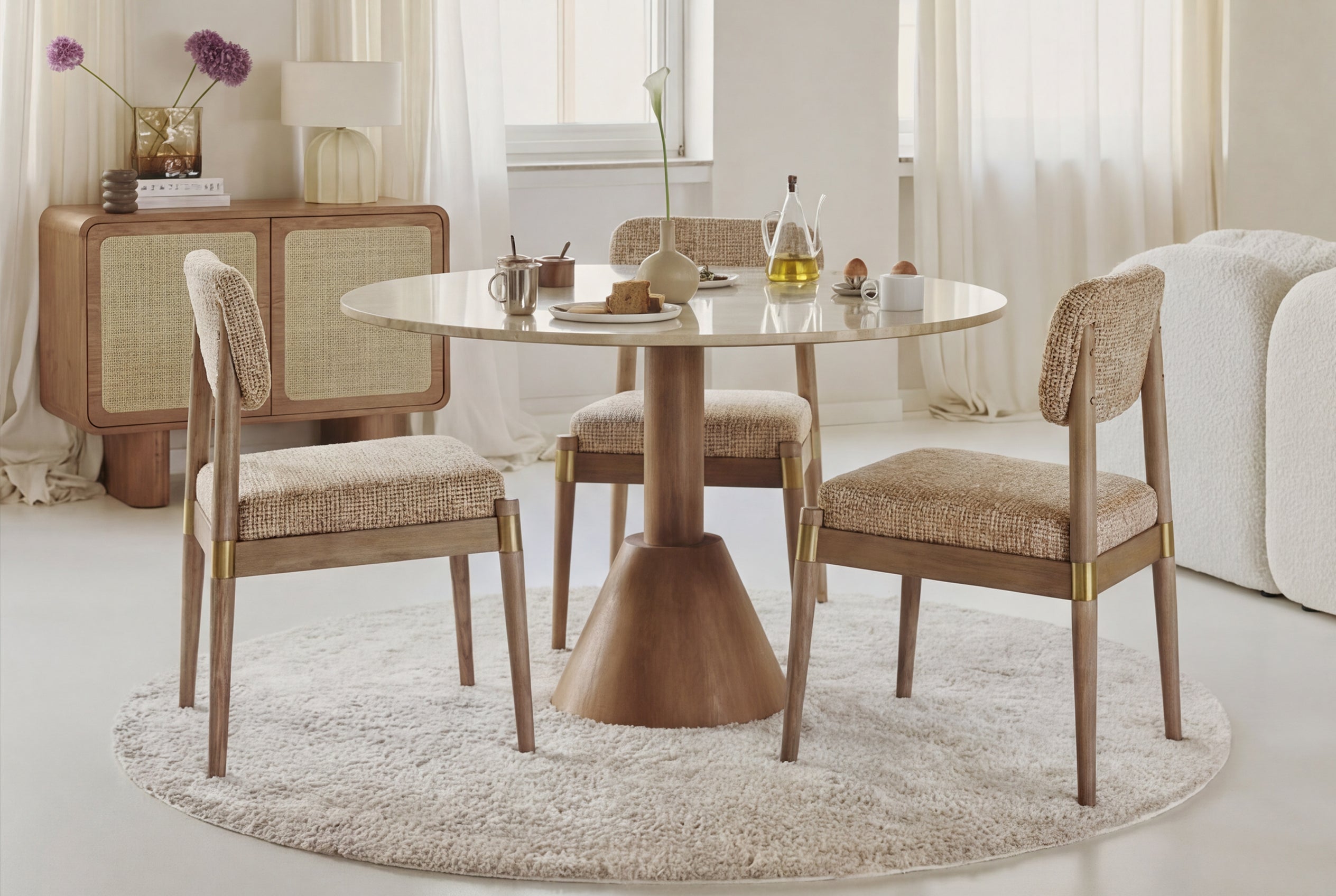Chaise salle à manger bois et tissu bouclette beige - NV GALLERY - Lilay