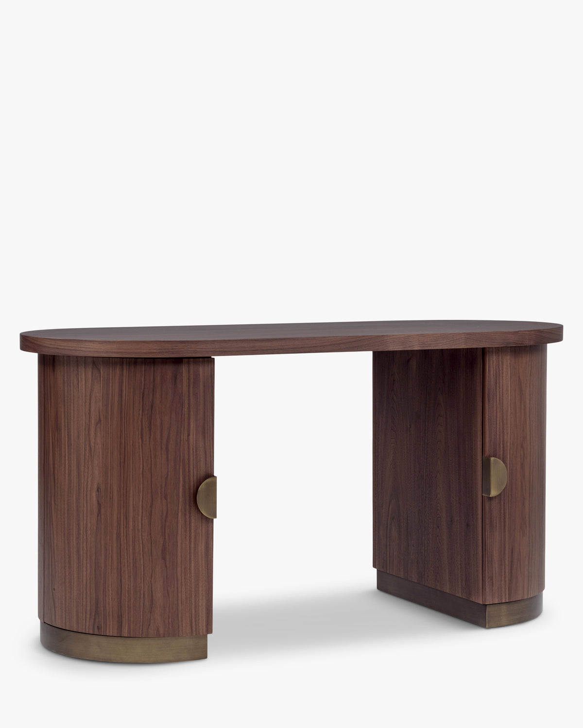 Bureau Karola - bois teinté noyer et fer brossé teinte bronze - vue de trois-quarts