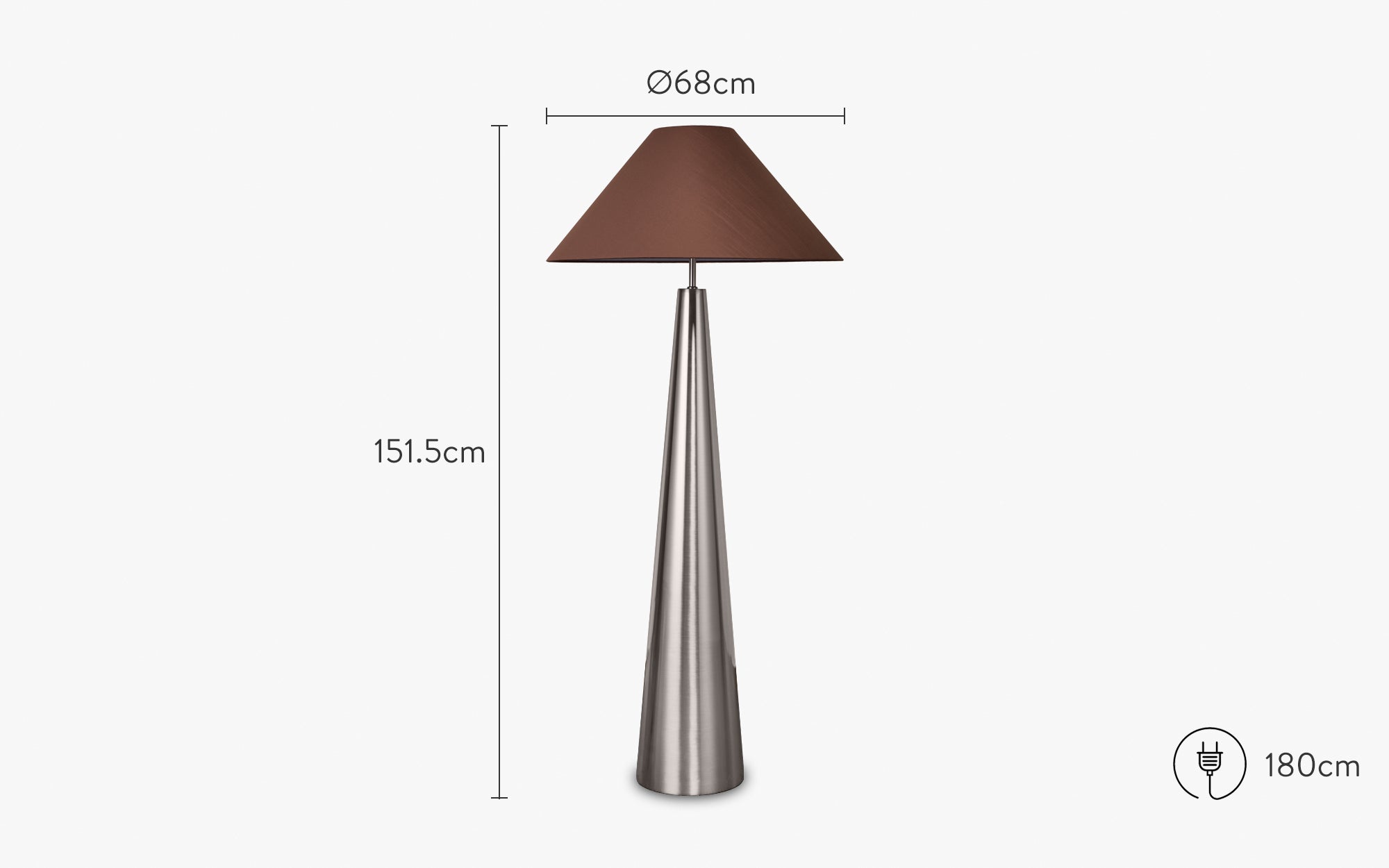dimensions lampadaire khone, fer chromé effet brossé - NV Gallery