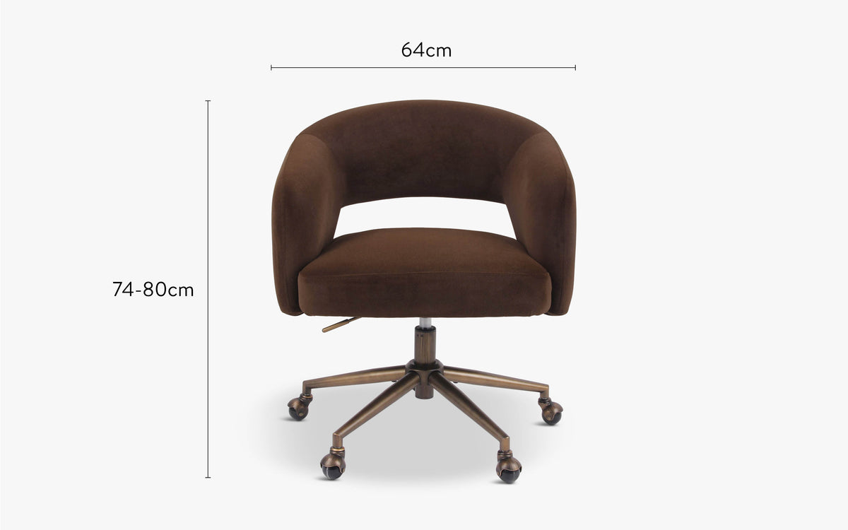 dimensions chaise de bureau mailen velours marron intense