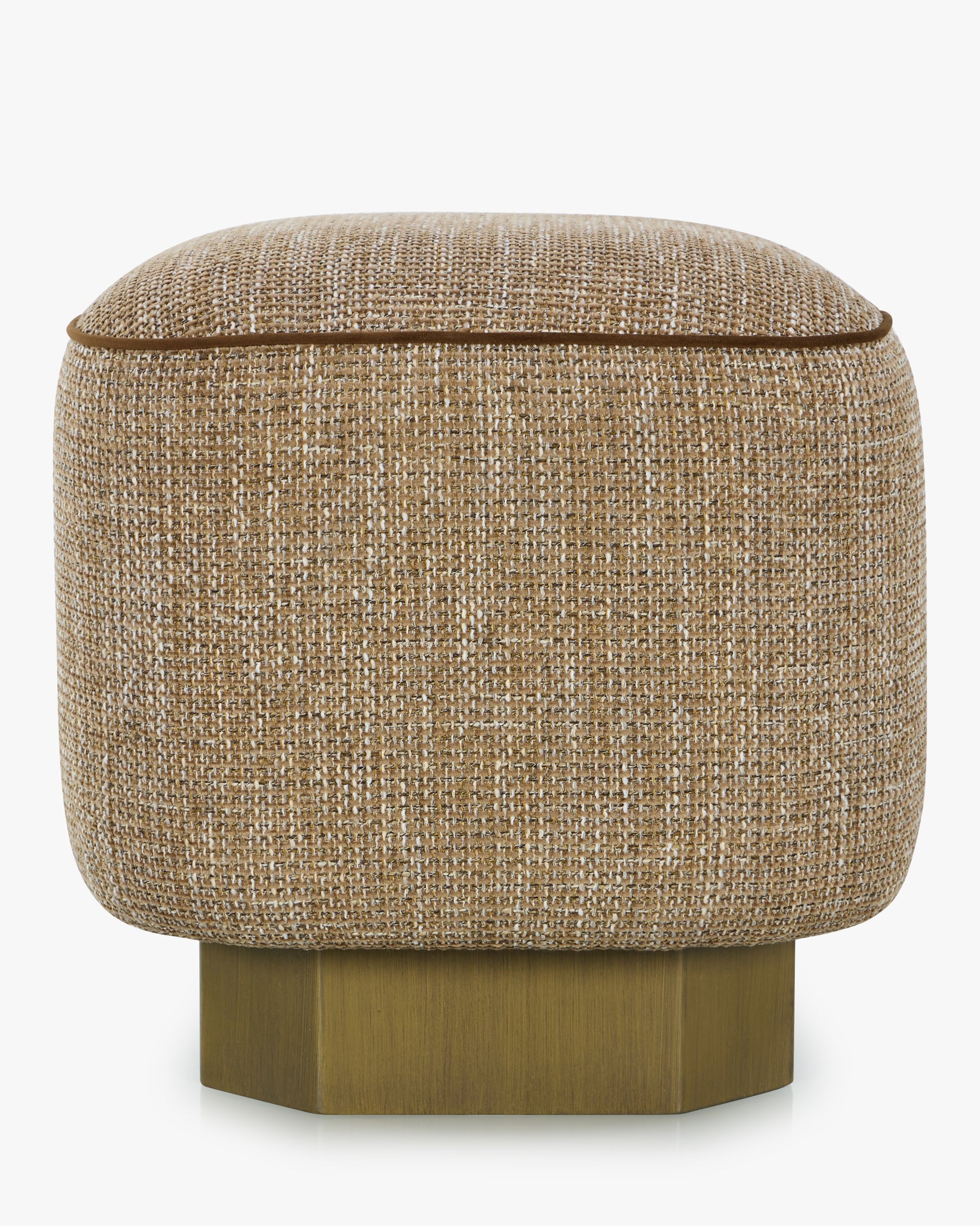 Pouf Alyss - NV GALLERY - tweed taupe sésame et bois bronze brossé - vue de face