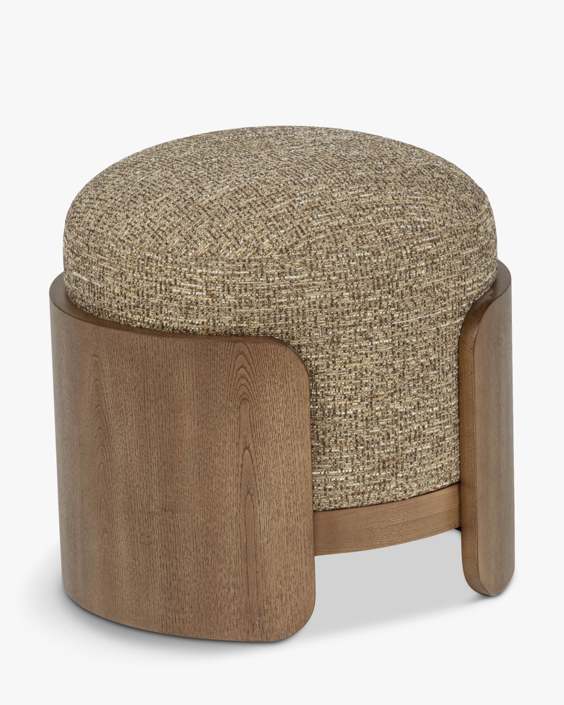 Pouf Elipse - tweed marron écorce et frêne teinté noyer - vue de trois-quarts, angle différent