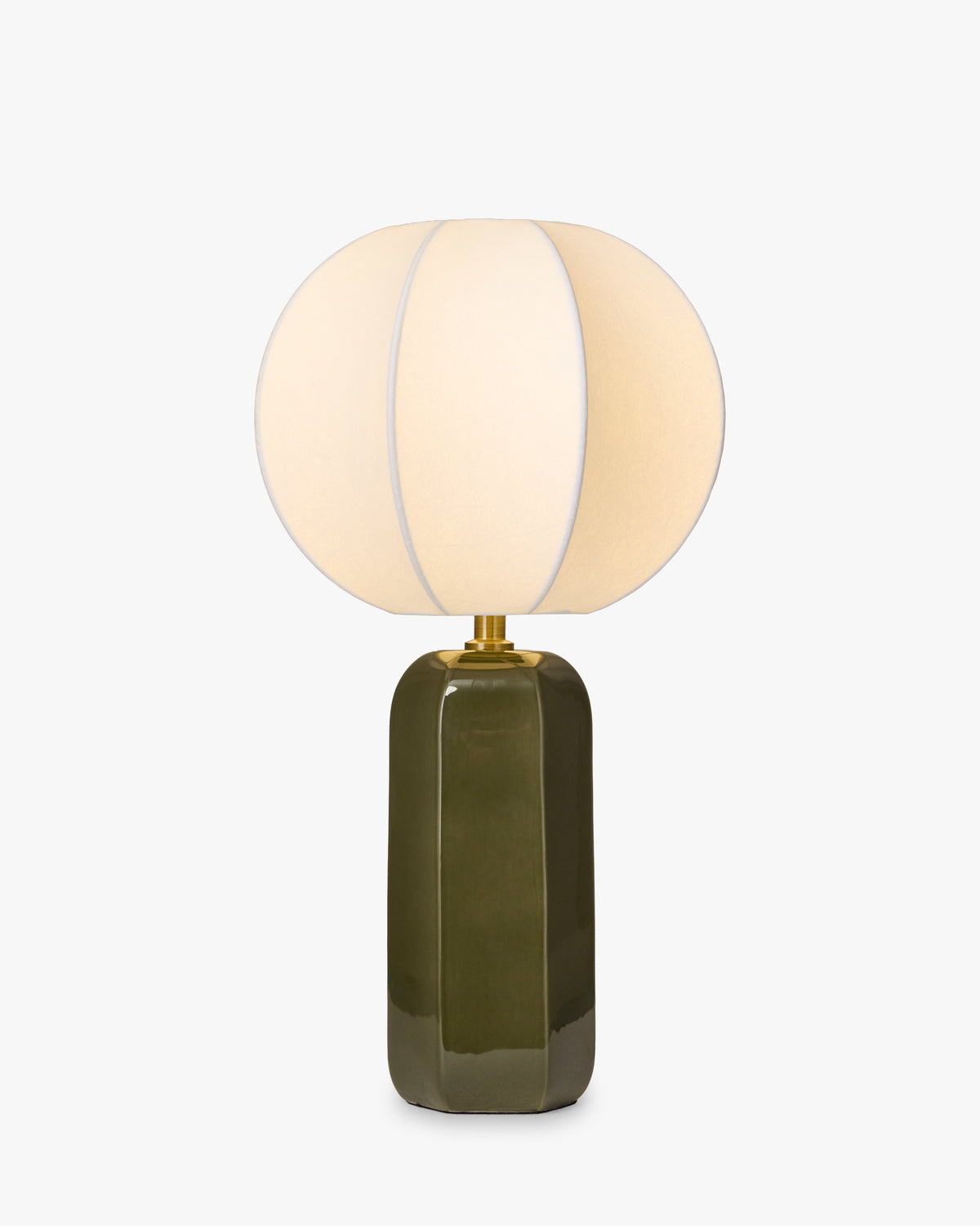 lampe de table Agathe - abat-jour ballon blanc - vue de face, lampe allumée