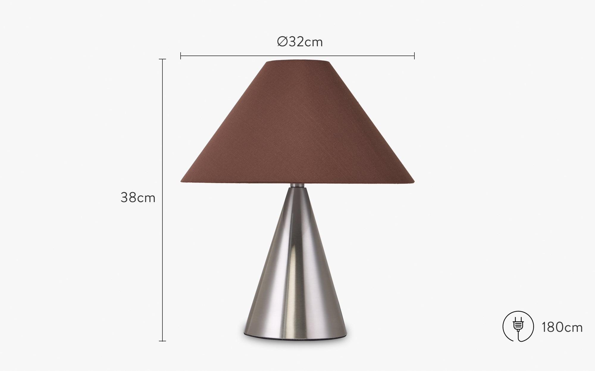 dimensions lampe de table khone, fer chromé effet brossé - NV Gallery
