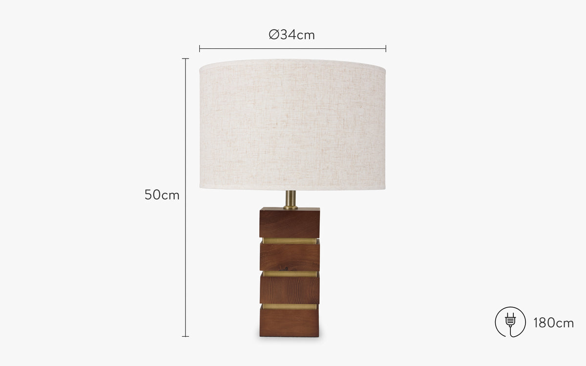 dimensions lampe mako, métal bronze, frêne massif et lin