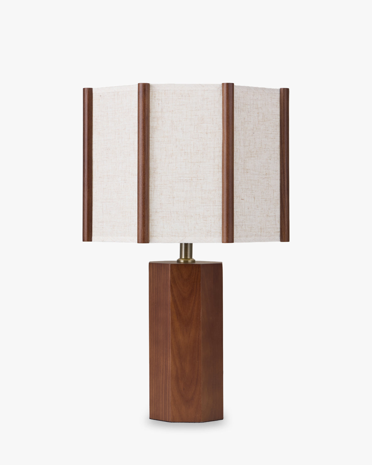lampe de table Noya - frêne massif teinté noyer et lin écru - vue d'ensemble