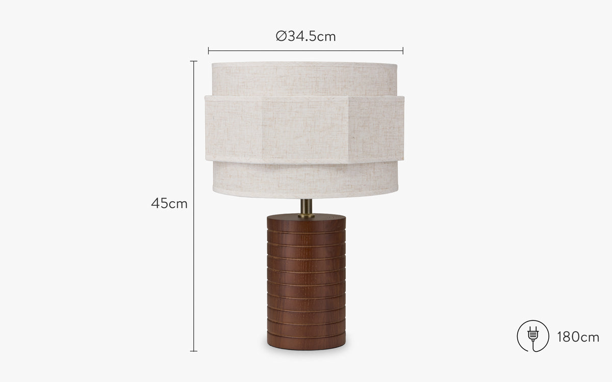 dimensions lampe de table SIA frêne massif teinte noyer & tissu crème